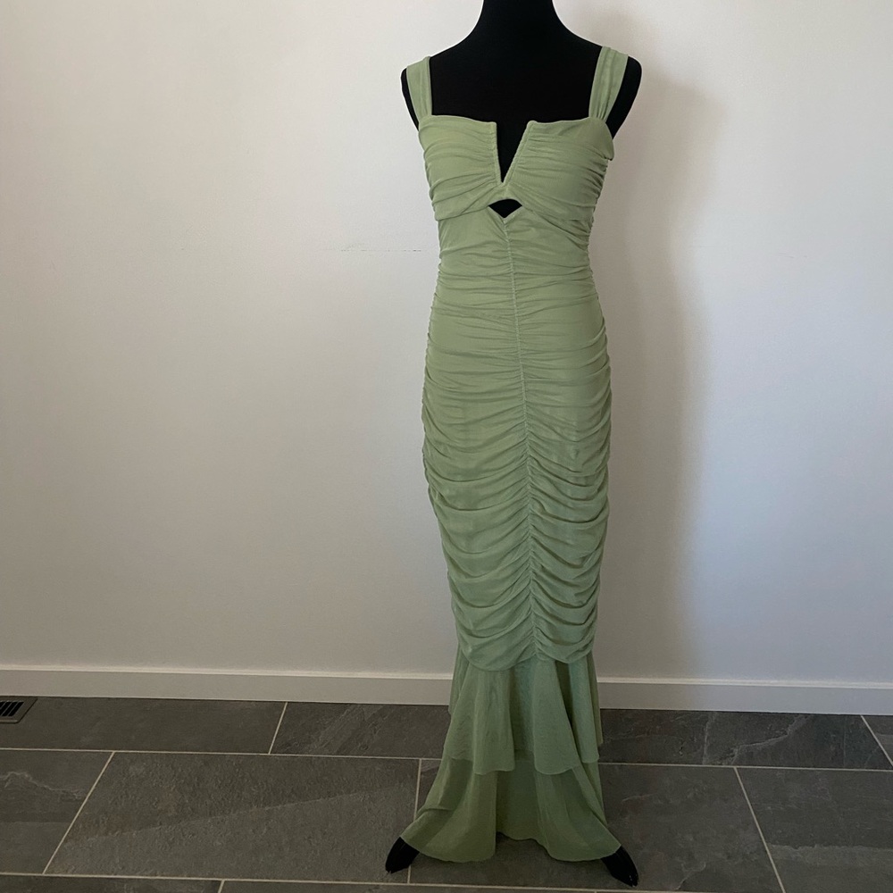 Commense Sage Green Ruched Maxi Dress